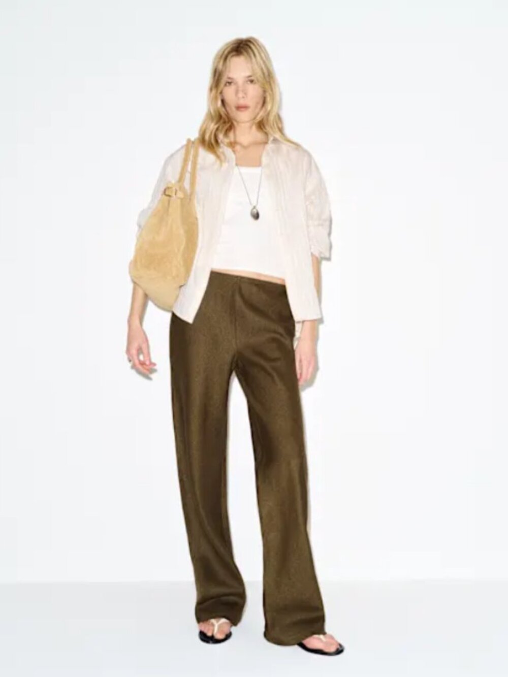 NWT Gale Midrise Linen Pant - M - OLIVE